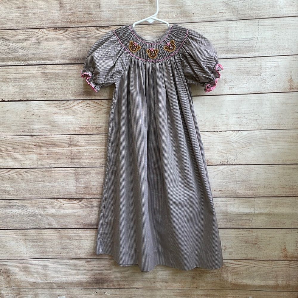 CASTLES AND‎ CROWNS SMOCKED DRESS IN BROWN AND WHITE GINGHAM